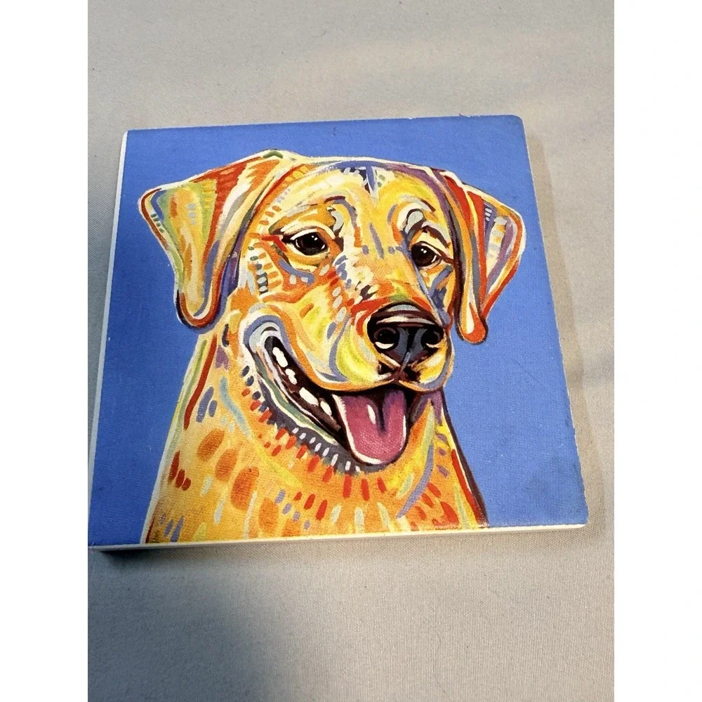 Colorful Pop Art Yellow Labrador Retriever Ceramic Drink Coaster